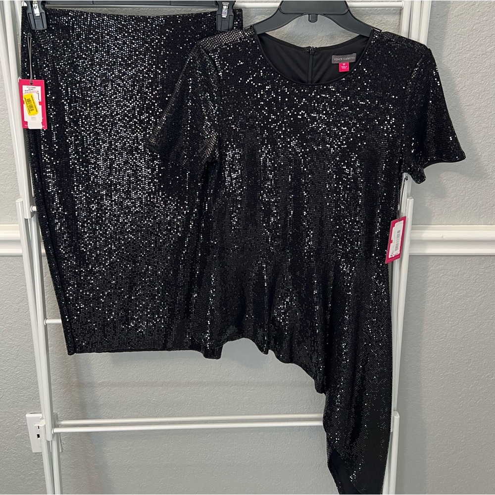 Vince Camuto Sequin Asymmetrical 2 piece skirt set